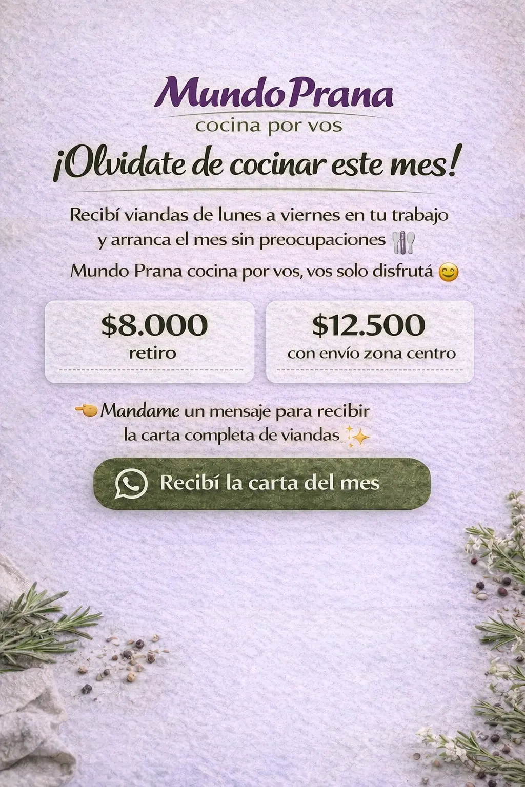 Menú diario Mundo Prana